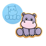 Hippo Body Cookie Cutter Stamp & Outline #1 Animals & Dinosaurs Cookie Cutter Lady MINI - 2 Inches (5cm) Debosser ONLY 