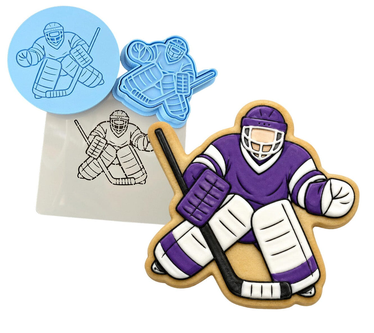 Hockey Goalie 1 Cookie Cutter | Stamp | Stencil - SHARP EDGES - FAST Shipping - Choose Your Own Size! #1 Cookie Cutter Lady LITTLE - 3 Inches (7.62cm) **FULL SET BUNDLE** Cutter + Stamp + Stencil + Debosser **BEST DEAL** 