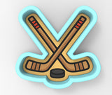 a hockey sticker with two crossed sticks