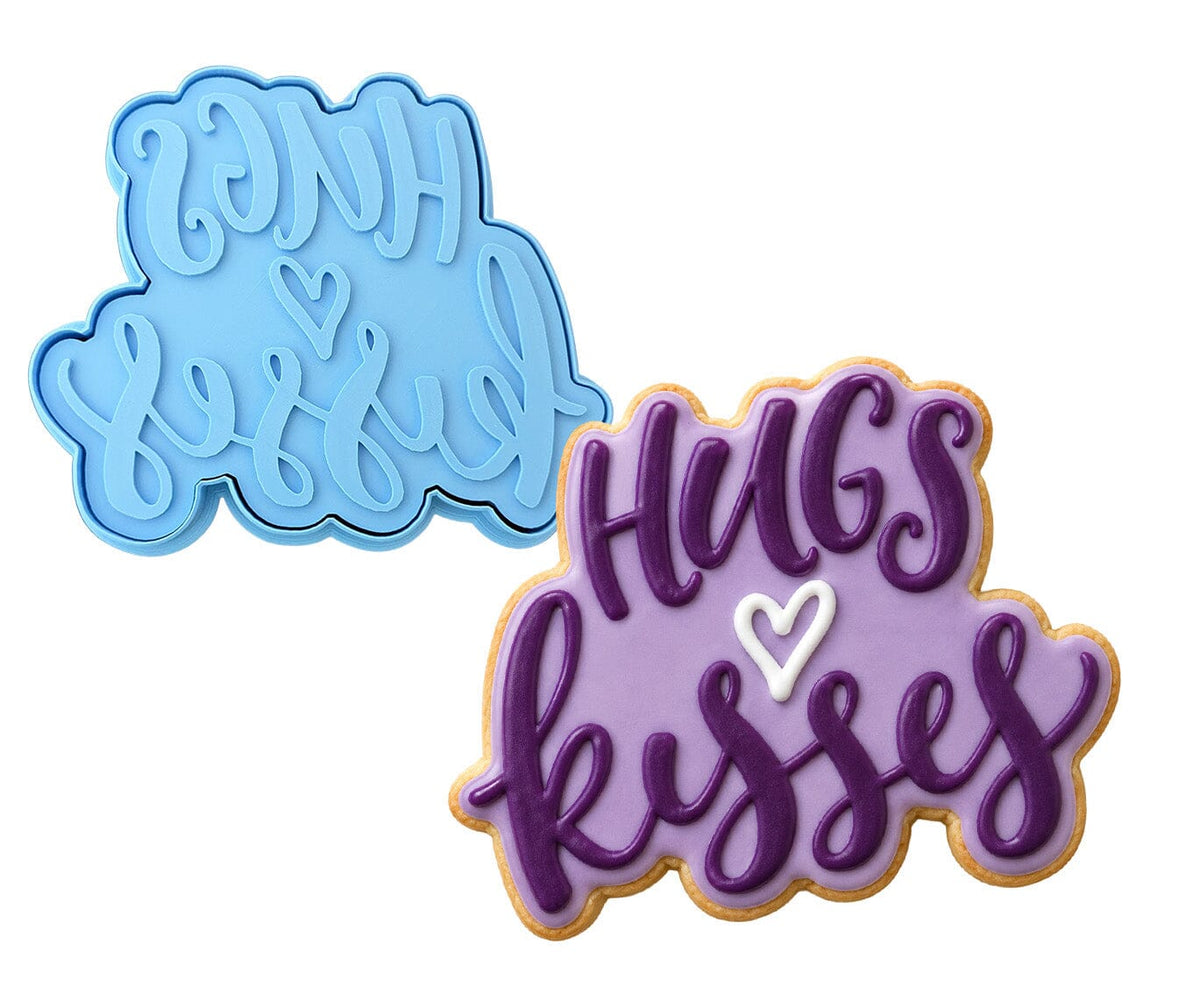 Hugs and Kisses Cookie Cutter | Stamp | Stencil #1 Wedding / Baby / V Day Cookie Cutter Lady MINI - 2 Inches (5cm) **BUNDLE** Cutter + Stamp 