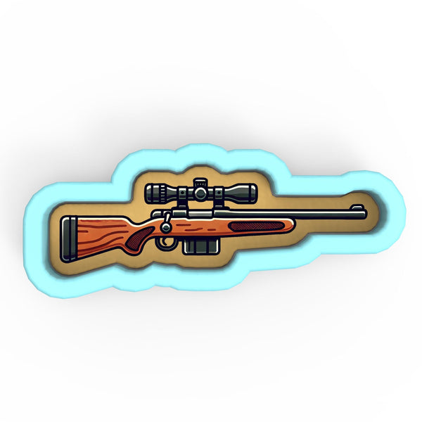 a sticker of a rifle on a white background