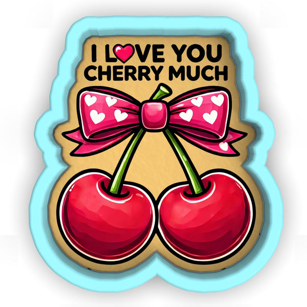 a sticker with two cherries on it that says i love you cherry much