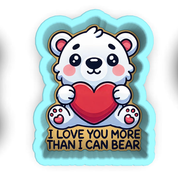 a polar bear holding a heart with the words i love you more than i can