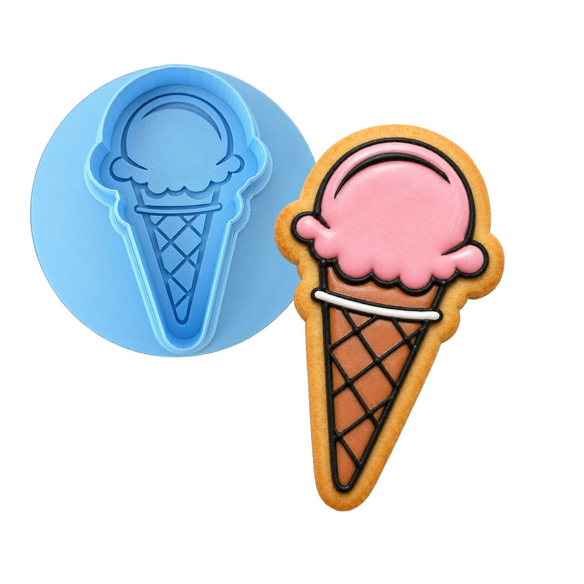 Ice Cream Cone Cookie Cutter | Stamp | Stencil #1 Beach / Summer Cookie Cutter Lady MINI - 2 Inches (5cm) **BUNDLE** Cutter + Debosser 