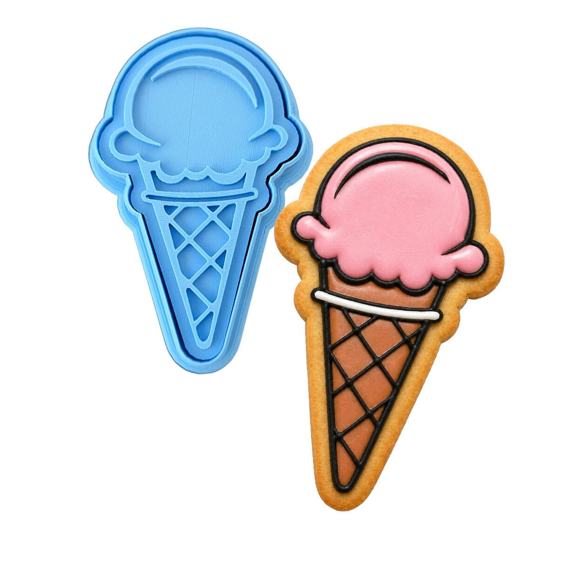 Ice Cream Cone Cookie Cutter | Stamp | Stencil #1 Beach / Summer Cookie Cutter Lady MINI - 2 Inches (5cm) **BUNDLE** Cutter + Stamp 