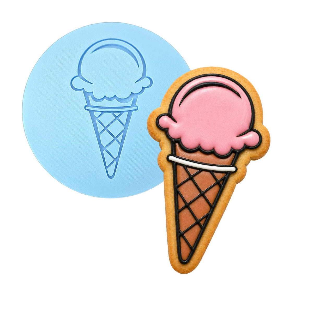Ice Cream Cone Cookie Cutter | Stamp | Stencil #1 Beach / Summer Cookie Cutter Lady MINI - 2 Inches (5cm) Debosser ONLY 
