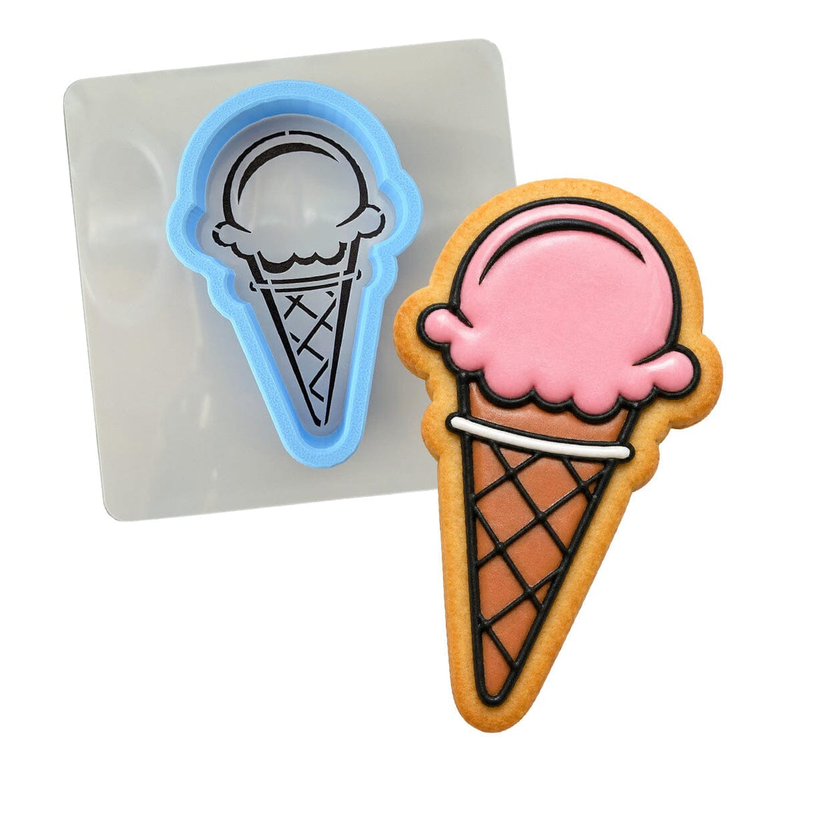 Ice Cream Cone Cookie Cutter | Stamp | Stencil #1 Beach / Summer Cookie Cutter Lady MINI - 2 Inches (5cm) **BUNDLE** Cutter + Stencil 