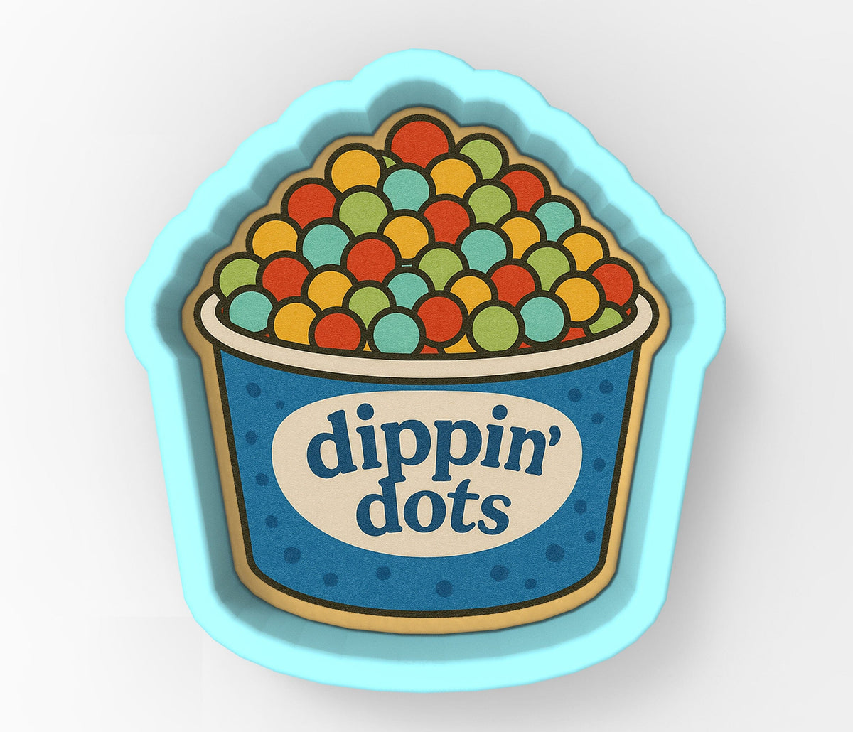 a bowl of dippin dots on a white background