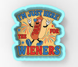 a sticker that says i'm just here for the wieners