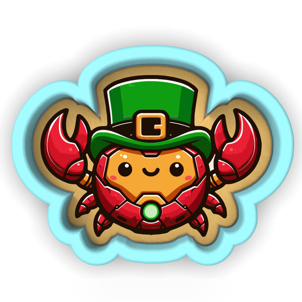 a sticker of a crab wearing a green hat