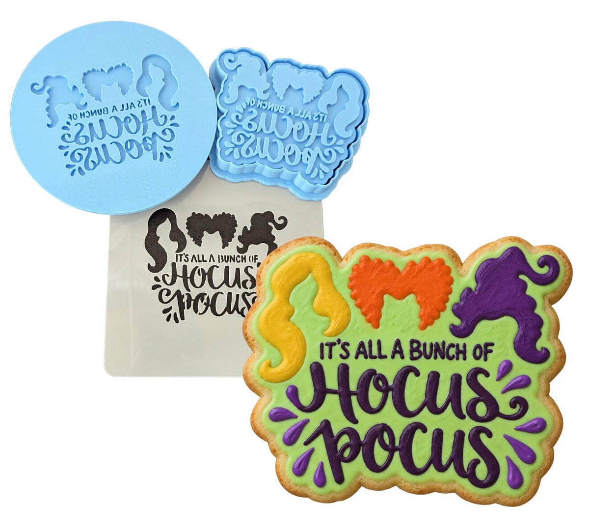 It's All Just a Bunch of Witch Sisters Cookie Cutter | Stamp | Stencil #1 Halloween / Fall Cookie Cutter Lady MINI - 2 Inches (5cm) **FULL SET BUNDLE** Cutter + Stamp + Stencil + Debosser **BEST DEAL** 