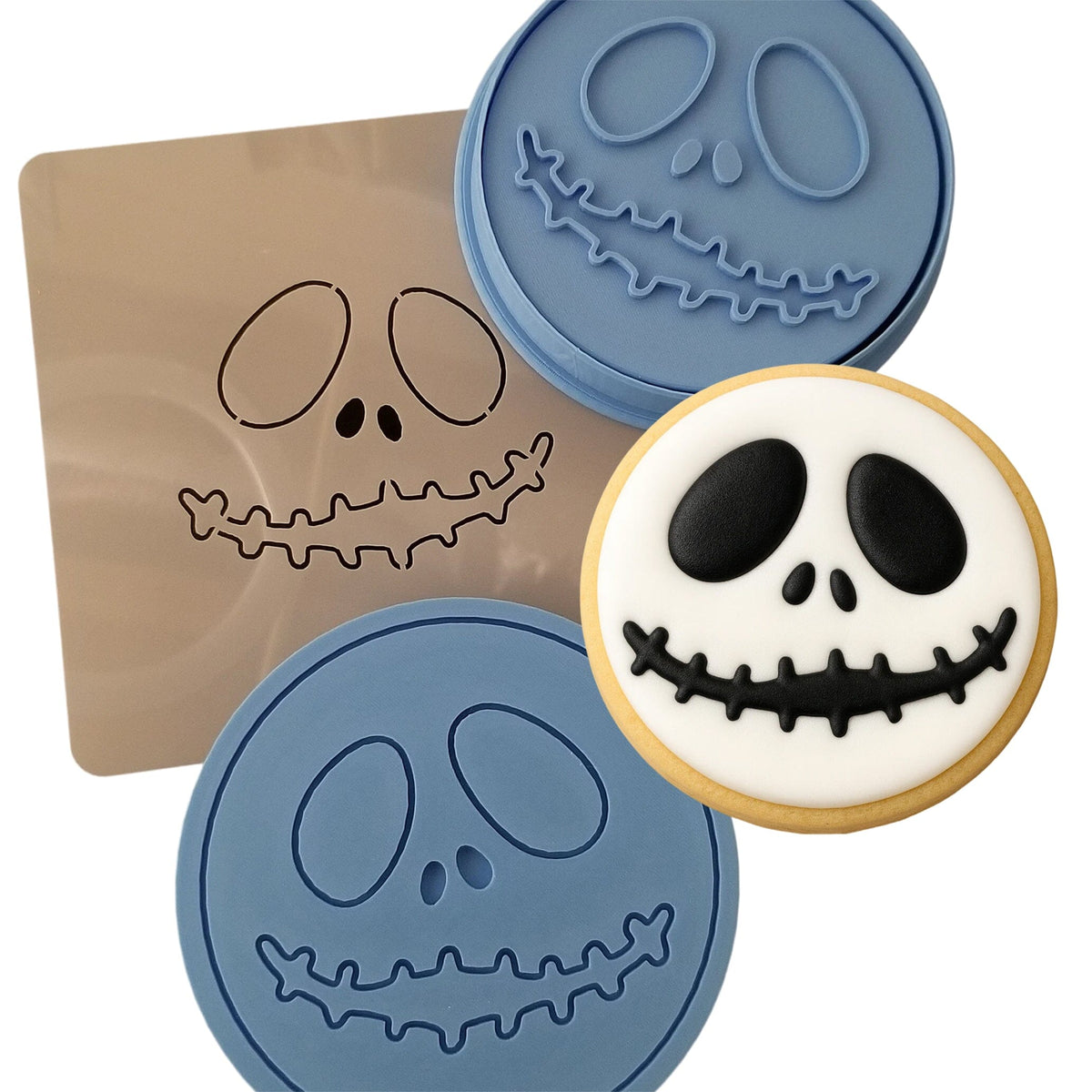 Jack Skeleton Cookie Cutter | Stamp | Stencil #1 Halloween / Fall Cookie Cutter Lady MINI - 2 Inches (5cm) **FULL SET BUNDLE** Cutter + Stamp + Stencil + Debosser **BEST DEAL** 