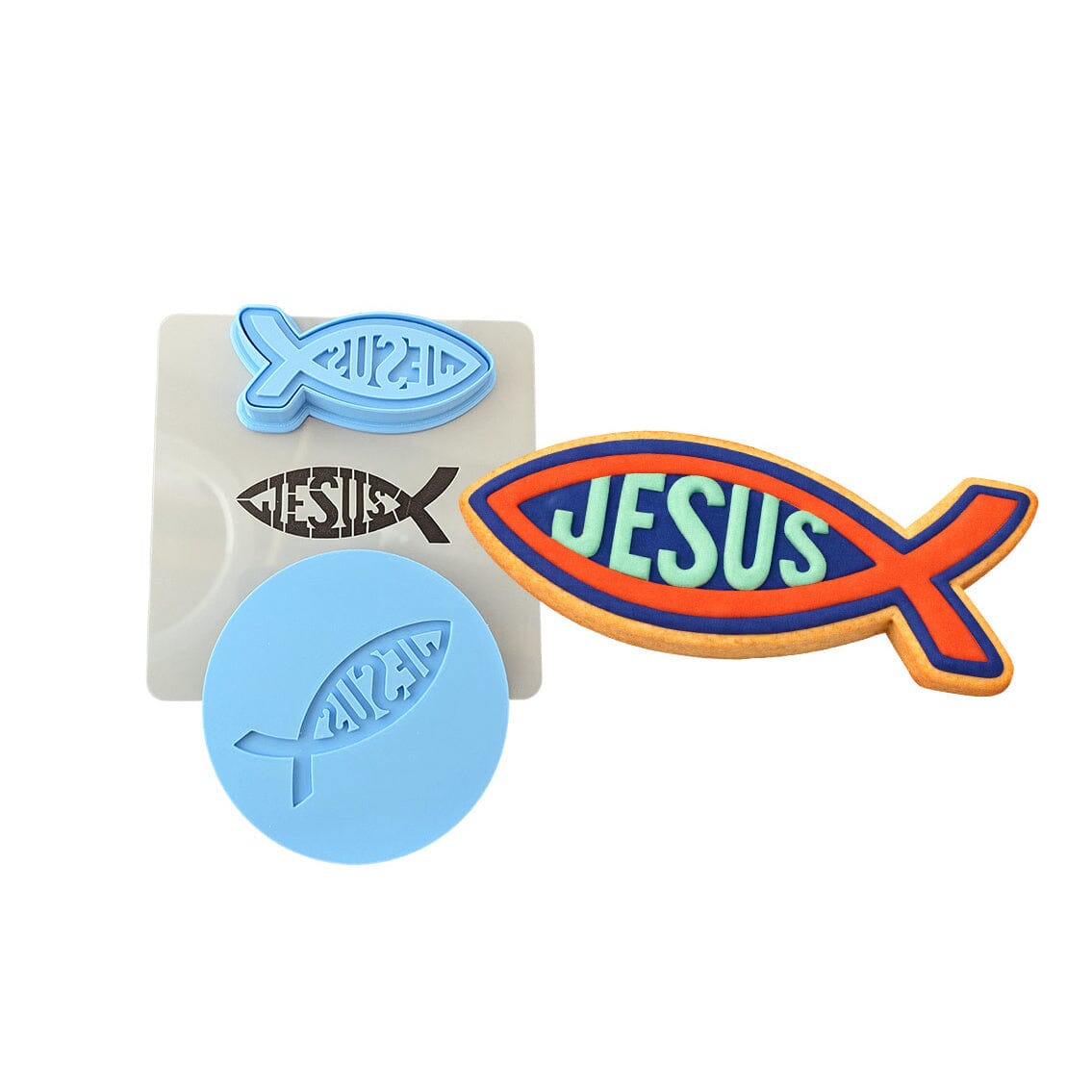 Jesus Fish Cookie Cutter | Stamp | Stencil #1 Easter / Spring / Flower Cookie Cutter Lady MINI - 2 Inches (5cm) **FULL SET BUNDLE** Cutter + Stamp + Stencil + Debosser **BEST DEAL** 