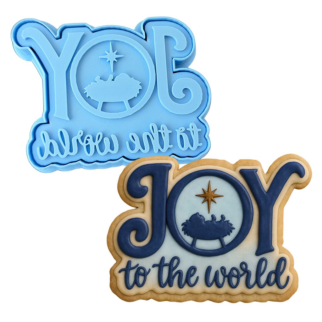 Joy the the World Cookie Cutter | Stamp | Stencil #1 Xmas / Winter / NYE Cookie Cutter Lady MINI - 2 Inches (5cm) **BUNDLE** Cutter + Stamp 