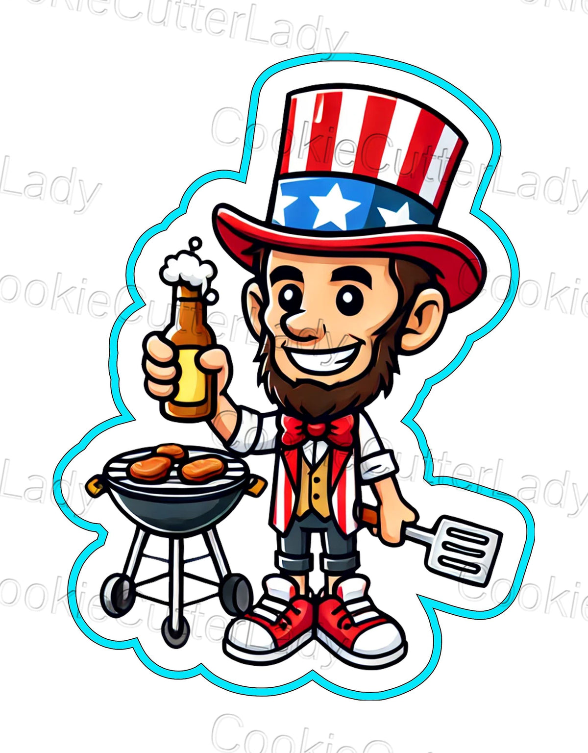 July 4th Presidents Party Cookie Cutter Set | Stamp | Stencil | Debosser St Pats / July 4th Cookie Cutter Lady 2. Abe Lincoln Grilling Out Cutter Only 