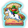 a st patrick's day sticker with a leprechaun riding a