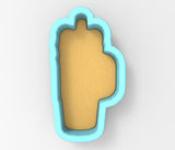 A blue cookie cutter in the shape of a cactus.
