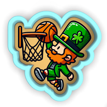a st patrick's day sticker with a basketball hoop and a lepre