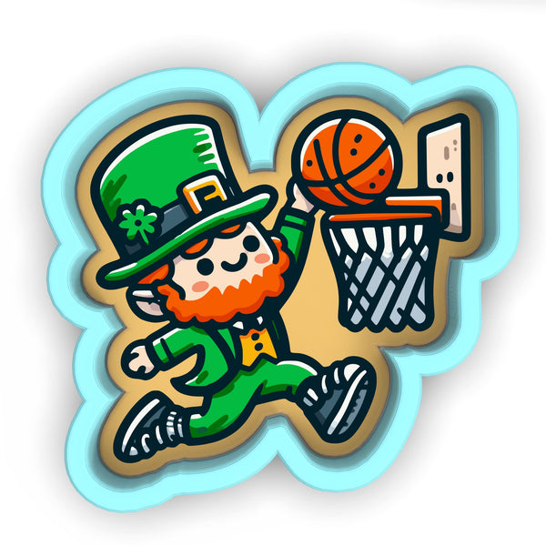 a st patrick's day sticker with a basketball going through the hoop