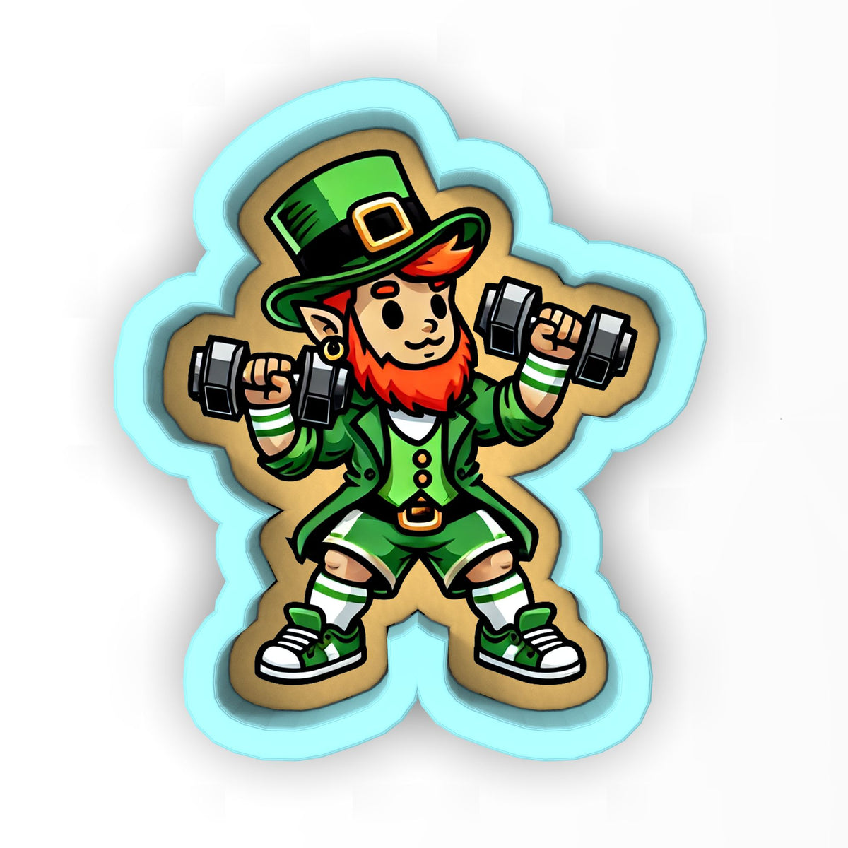 Leprechaun Lifting Weights 1 Cookie Cutter | Stamp | Stencil - SHARP EDGES - FAST Shipping - Choose Your Own Size! #1