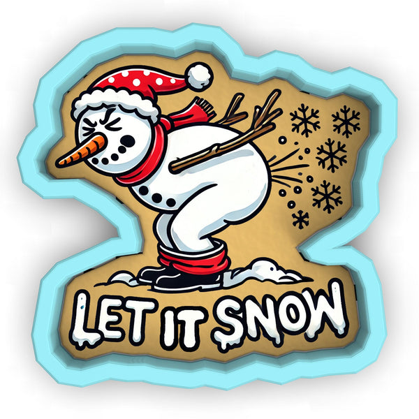 a sticker with a snowman on it that says let it snow