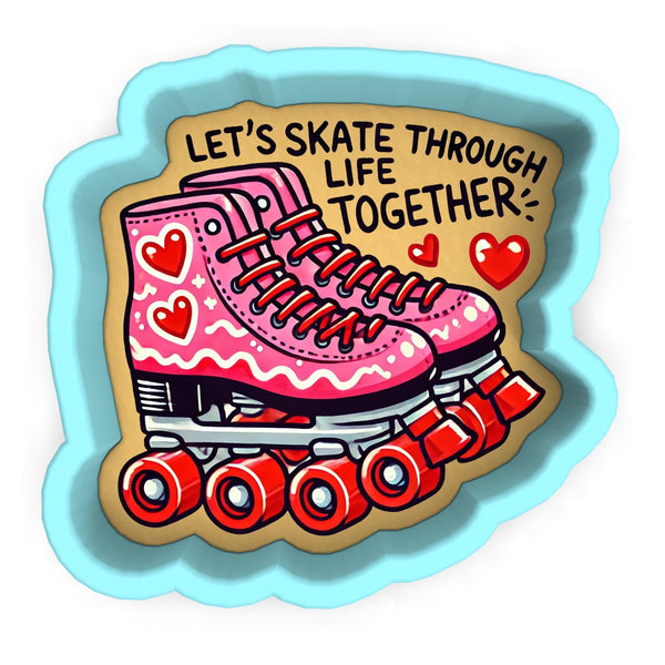 a sticker with a pink roller skate on it