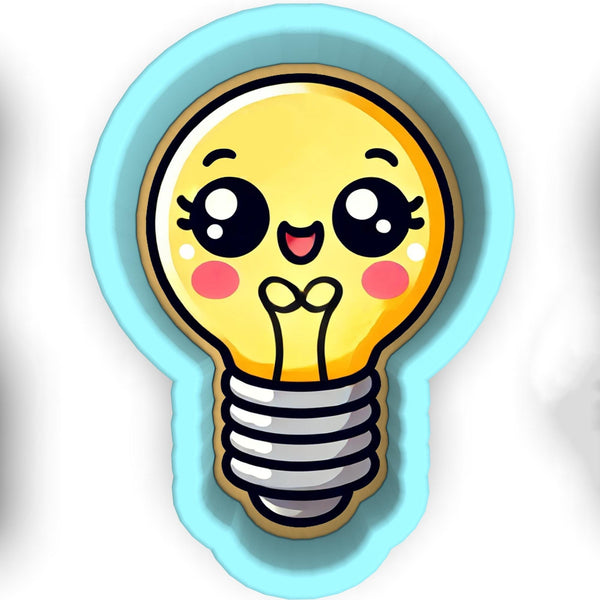 a yellow light bulb with a face drawn on it