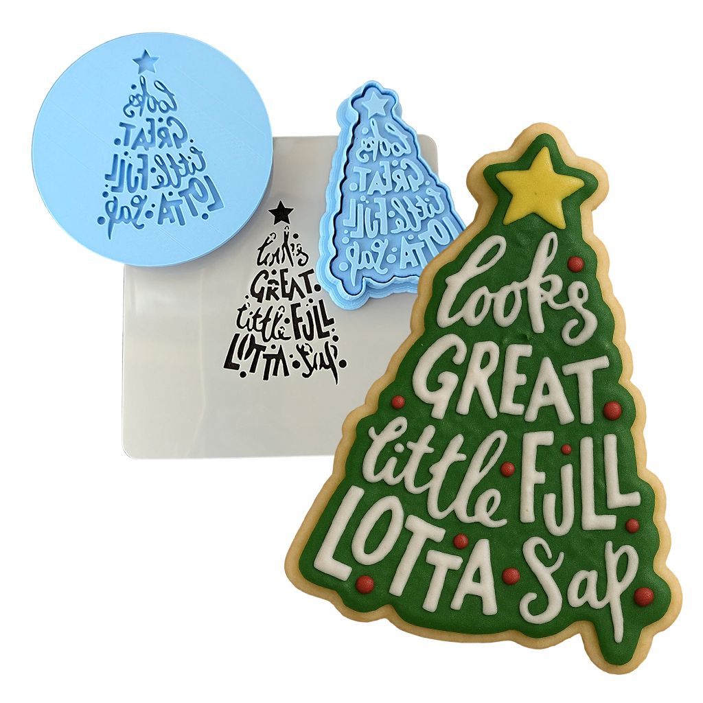 Little Full Lotta Sap Cookie Cutter | Stamp | Stencil #2 Xmas / Winter / NYE Cookie Cutter Lady MINI - 2 Inches (5cm) **FULL SET BUNDLE** Cutter + Stamp + Stencil + Debosser **BEST DEAL** 
