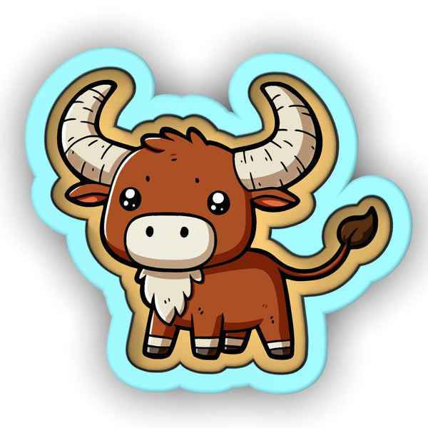 a sticker of a brown bull with long horns