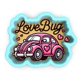 a sticker of a pink car with the words love bug on it