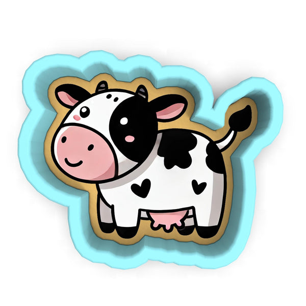 a sticker of a cow with a heart on it