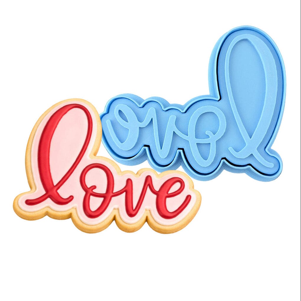 Love Word Cookie Cutter | Stamp | Stencil #1 Wedding / Baby / V Day Cookie Cutter Lady MINI - 2 Inches (5cm) **BUNDLE** Cutter + Stamp 