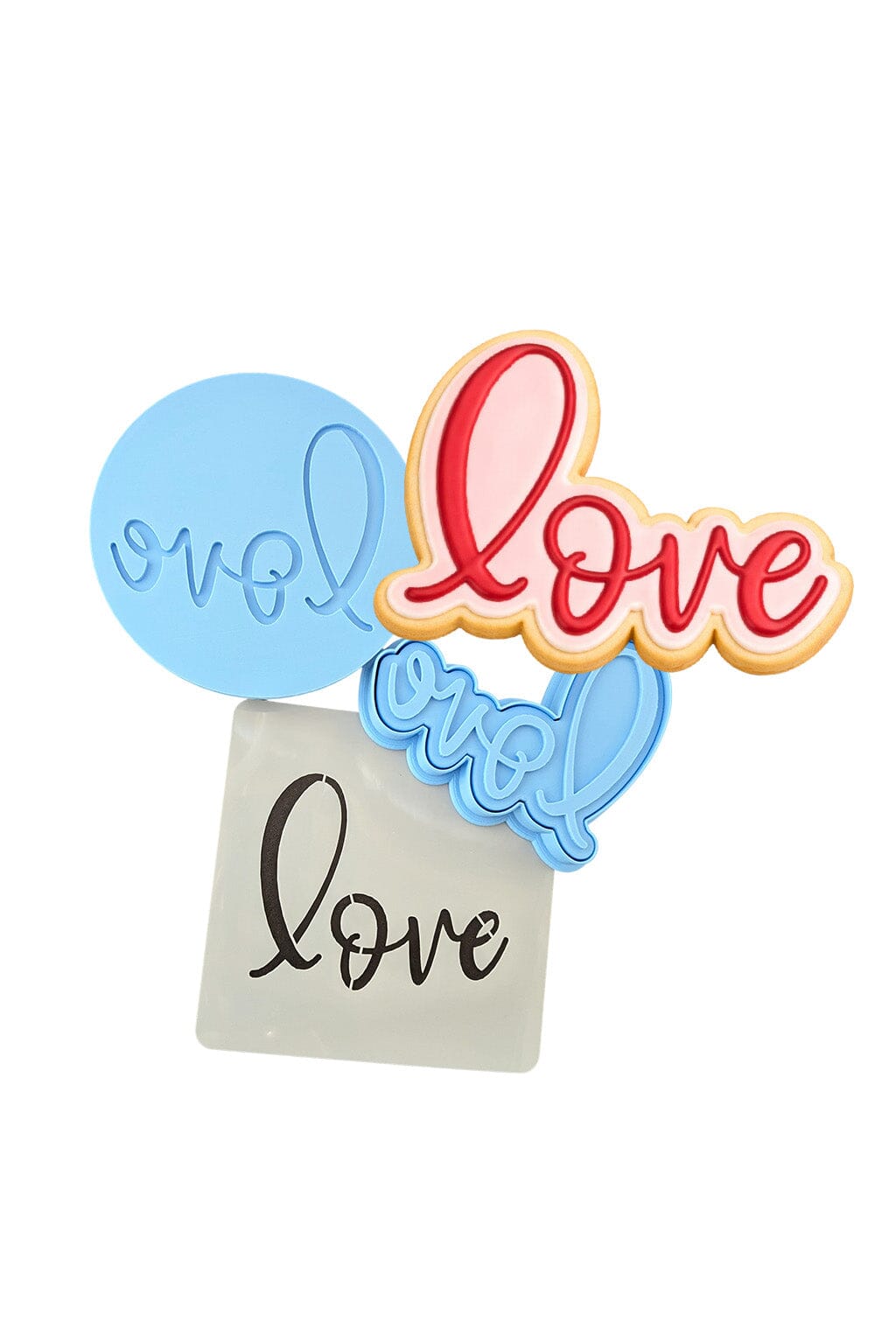 Love Word Cookie Cutter | Stamp | Stencil #1 Wedding / Baby / V Day Cookie Cutter Lady MINI - 2 Inches (5cm) **FULL SET BUNDLE** Cutter + Stamp + Stencil + Debosser **BEST DEAL** 