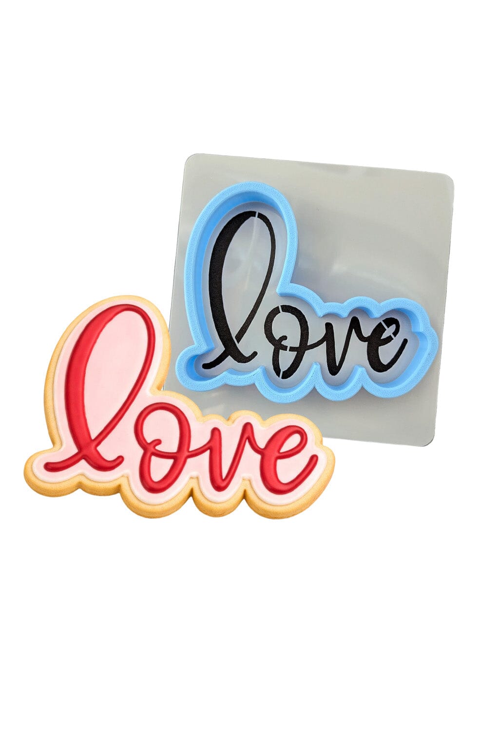Love Word Cookie Cutter | Stamp | Stencil #1 Wedding / Baby / V Day Cookie Cutter Lady MINI - 2 Inches (5cm) **BUNDLE** Cutter + Stencil 