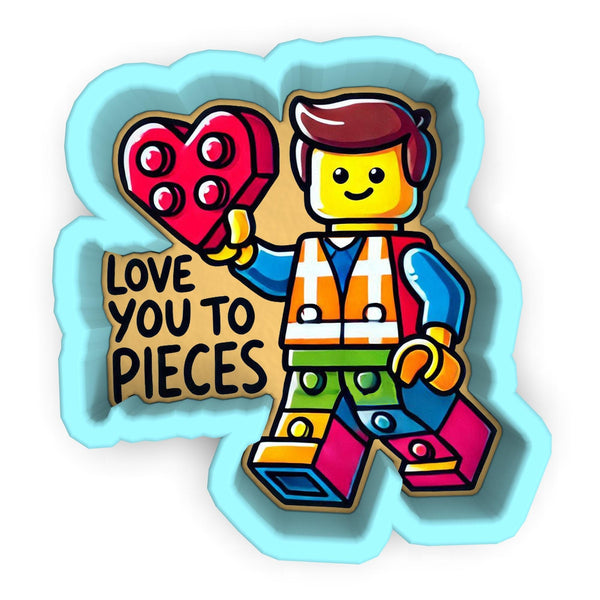 a sticker of a lego man holding a heart