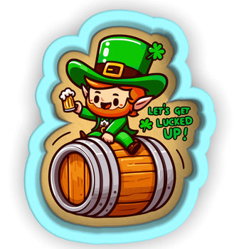 a st patrick's day sticker with a lepreite sitting on a