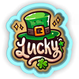 a st patrick's day sticker with a green hat