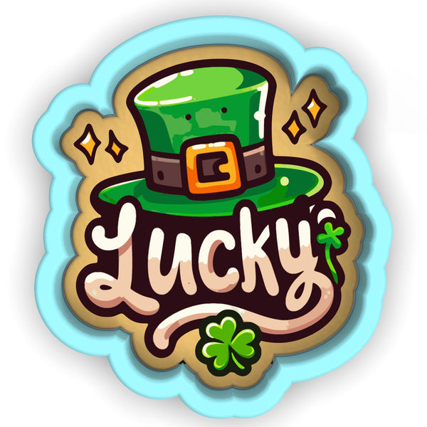 a st patrick's day sticker with a green hat