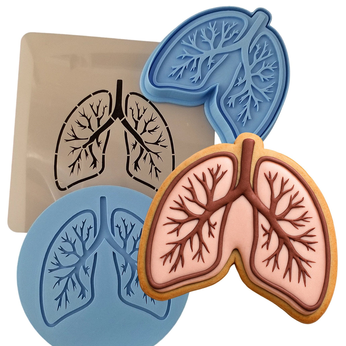 Lungs Cookie Cutter | Stamp | Stencil #1 Halloween / Fall Cookie Cutter Lady MINI - 2 Inches (5cm) **FULL SET BUNDLE** Cutter + Stamp + Stencil + Debosser **BEST DEAL** 