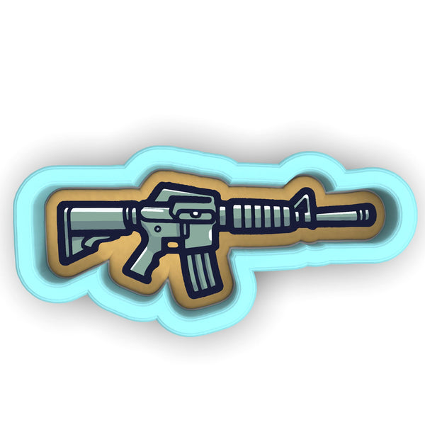 a sticker with a gun on it