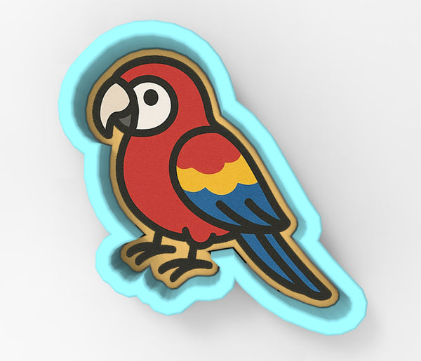 A colorful bird, likely a parrot, is depicted in the image.