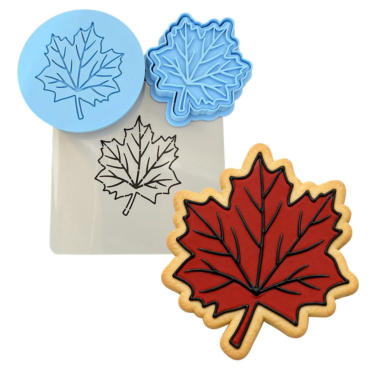 Maple Leaf Cookie Cutter | Stamp | Stencil #2 Halloween / Fall Cookie Cutter Lady MINI - 2 Inches (5cm) **FULL SET BUNDLE** Cutter + Stamp + Stencil + Debosser **BEST DEAL** 
