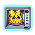 a microwave with a cartoon character inside of it