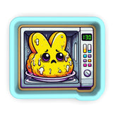 a microwave with a cartoon character inside of it