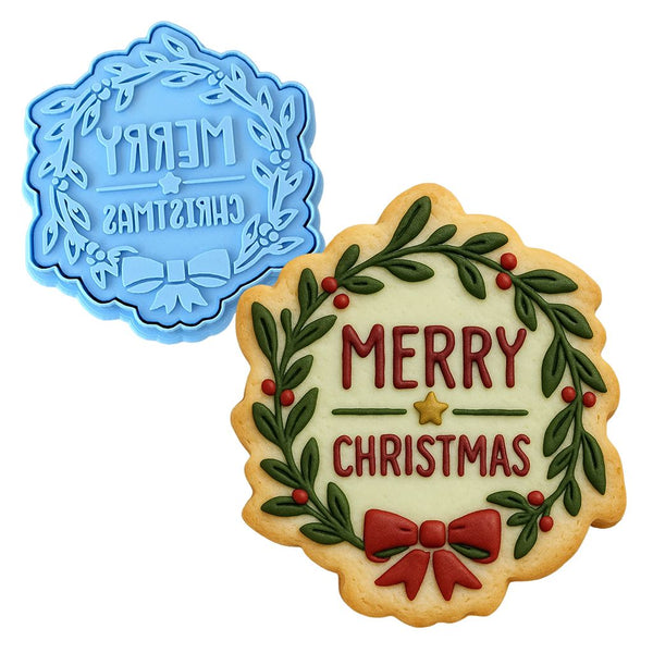 Merry Christmas Mistletoe Cookie Cutter | Stamp | Stencil #1 Xmas / Winter / NYE Cookie Cutter Lady MINI - 2 Inches (5cm) **BUNDLE** Cutter + Stamp 