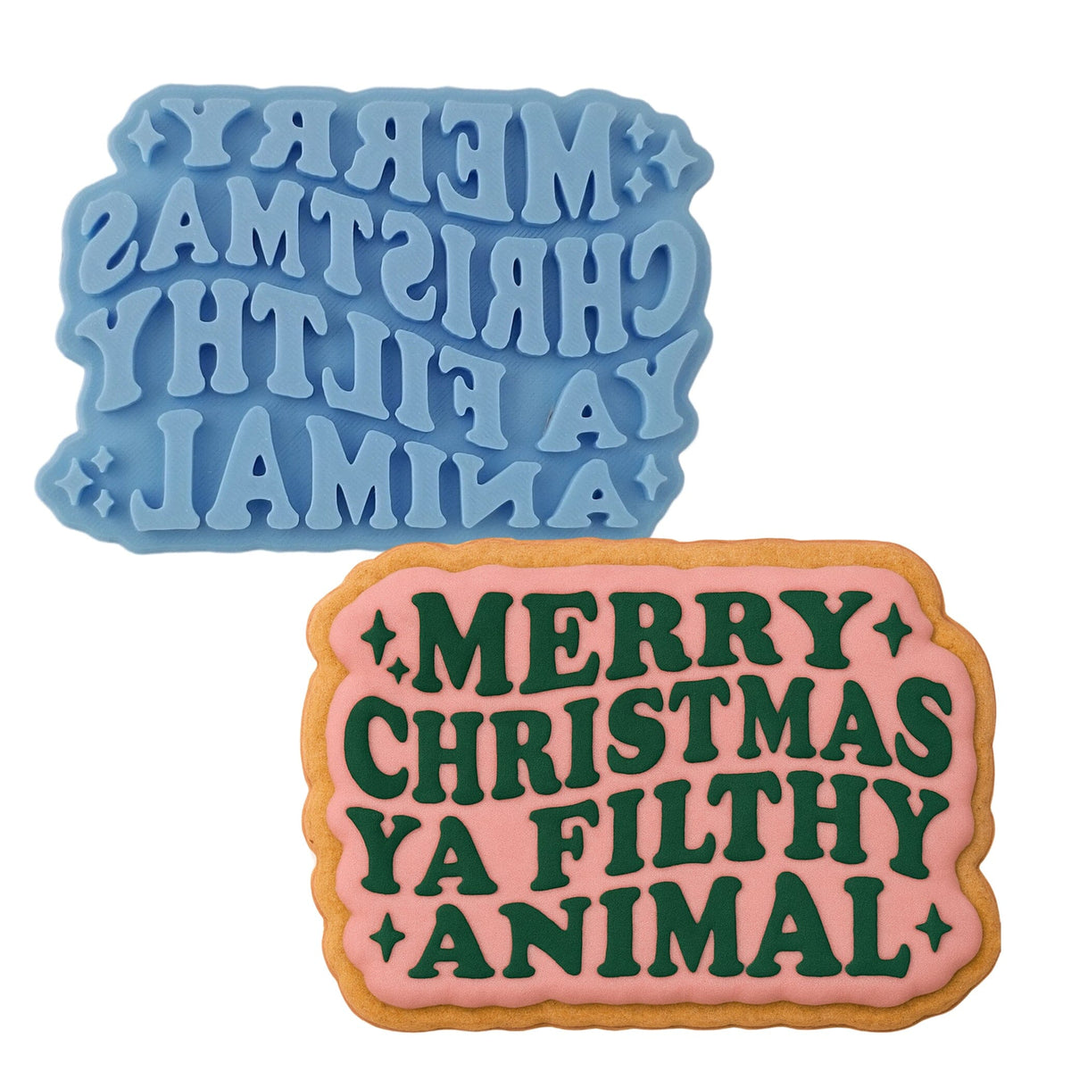 Merry Christmas Ya Filthy Animal Cookie Cutter | Stamp | Stencil #1 Xmas / Winter / NYE Cookie Cutter Lady MINI - 2 Inches (5cm) Stamp ONLY 