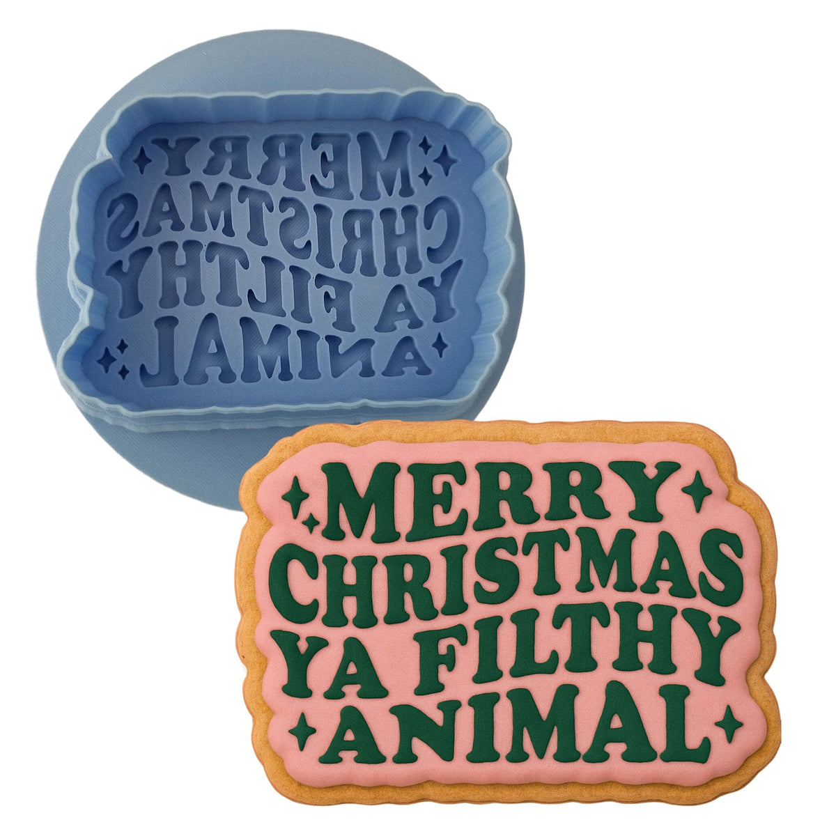 Merry Christmas Ya Filthy Animal Cookie Cutter | Stamp | Stencil #1 Xmas / Winter / NYE Cookie Cutter Lady MINI - 2 Inches (5cm) **BUNDLE** Cutter + Debosser 
