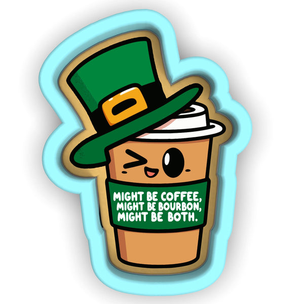 a cup of coffee with a green hat on top of it