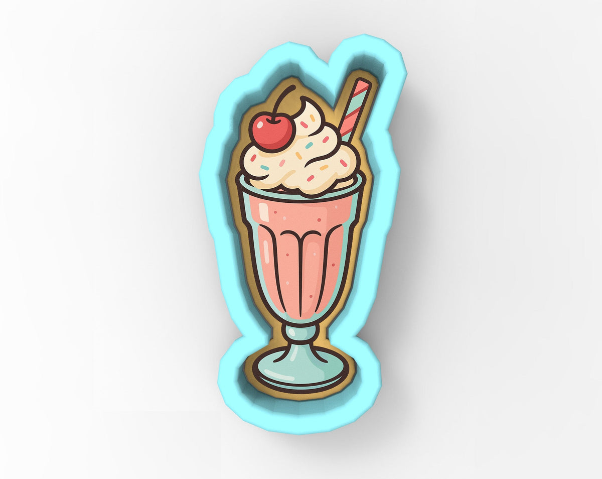 A colorful illustration of a milkshake with a cherry on top, served in a glass with a straw.