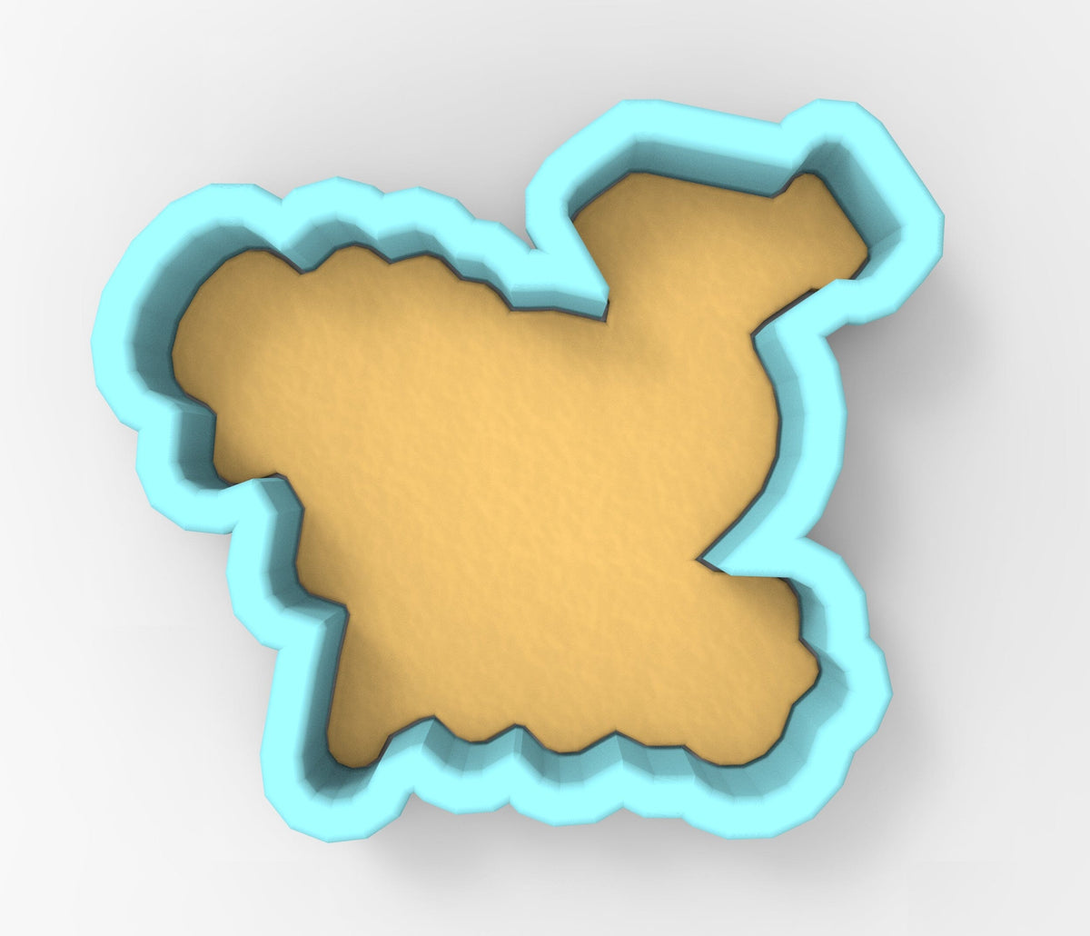 A 3D rendering of a cookie cutter in the shape of a bird.